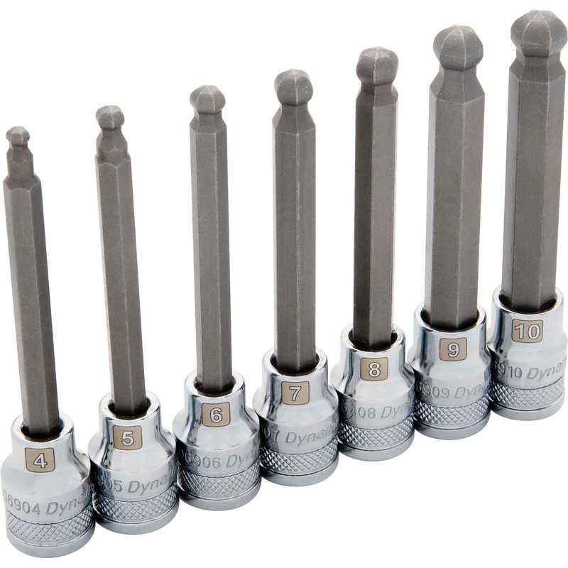 3/8" Drive 7pc Metric Long Ball Nose Hex Socket Set, 4mm - 10mm
